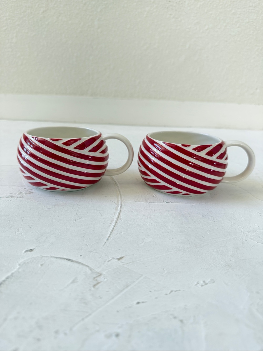 Starbucks Pair of Peppermint CandyCane Stripe Coffee Mug/Cup 2013 Christmas
